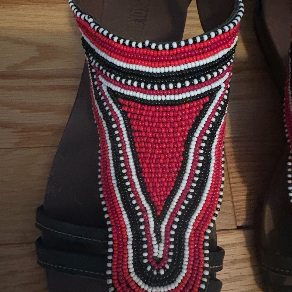 Unique Boho Beaded Red and Black Sandals Pikolinos 39 - Picture 2 of 11